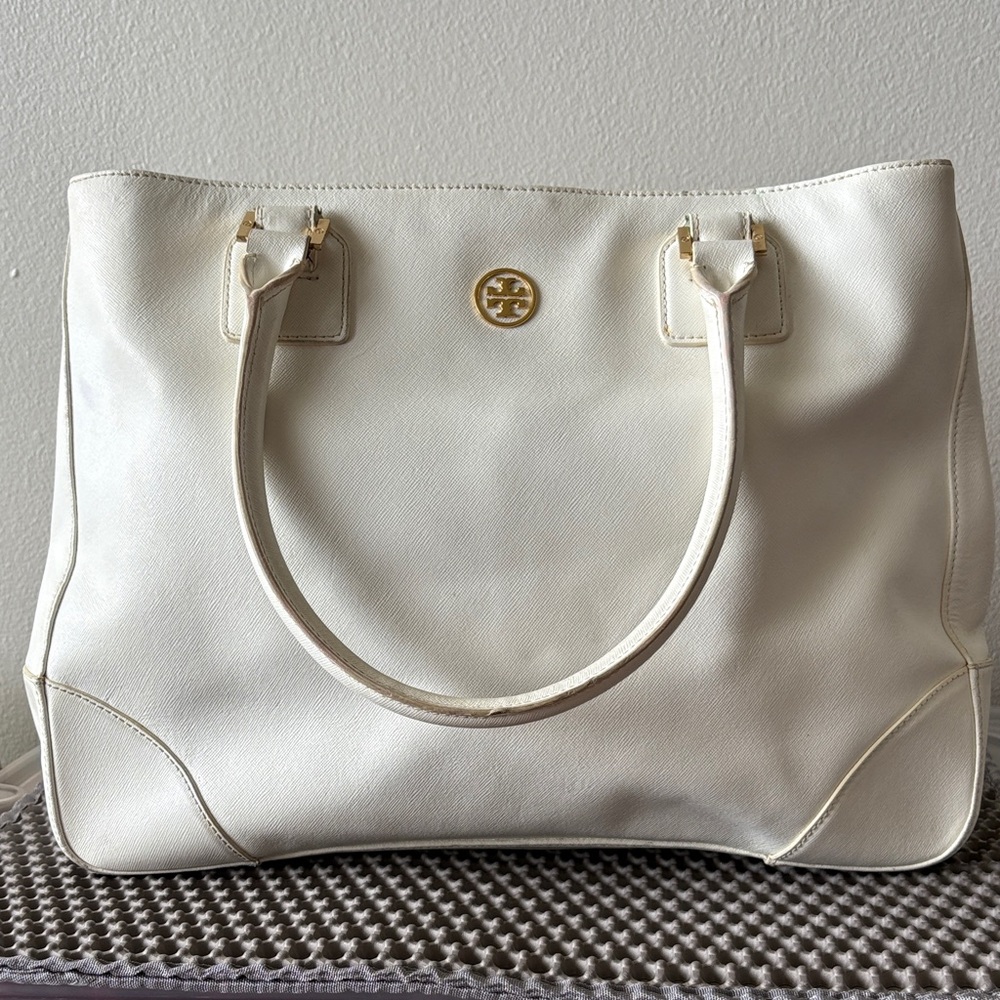 Tory Burch Saffiano White Leather Tote